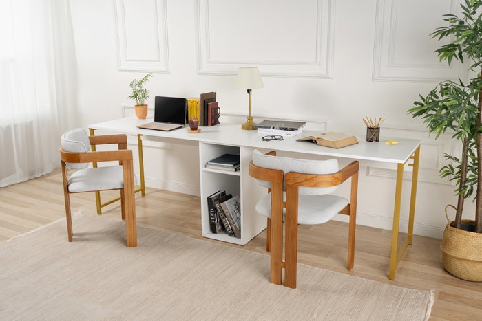 Nordure Twin Study Desk Blanco y Dorado Nordure Twin Study Desk Blanco y Dorado